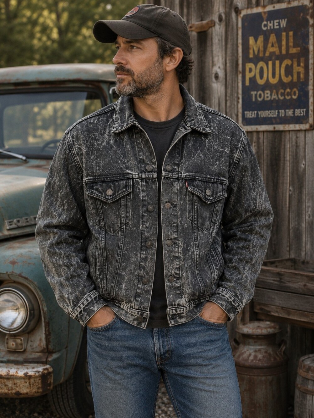 Vintage Levi's Charcoal Stonewash Denim Trucker Jacket 90 Y2K Red Tab 70507 0253